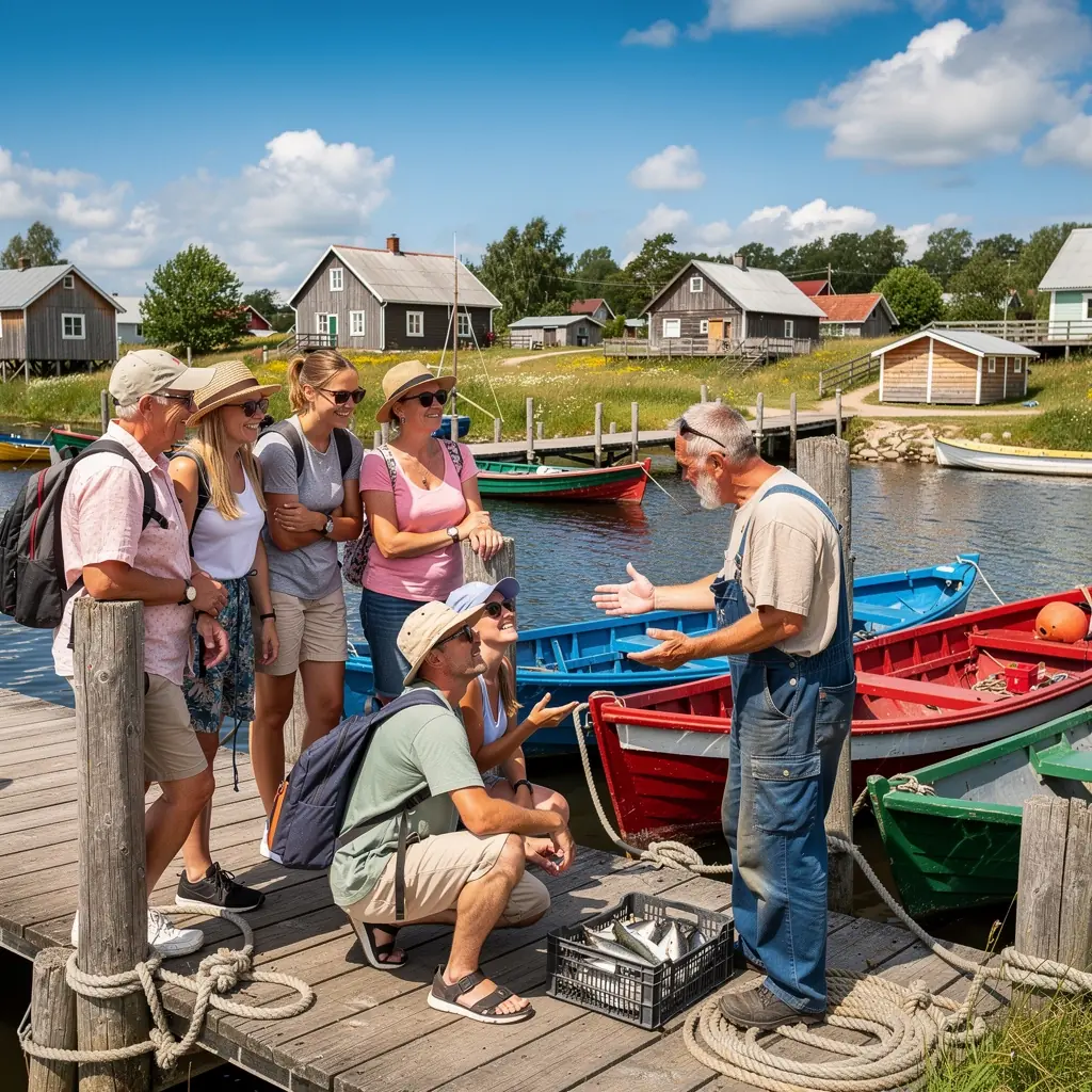 Kohalik giid tutvustab külastajatele traditsioonilisi Eesti toite ja jooke.